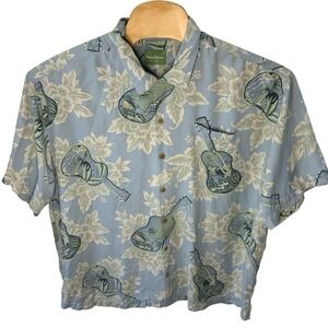 Tommy Bahama Hawaiian Silk Shirt Mens XXL 2XL Guitar Button Up Beach Vacation‎